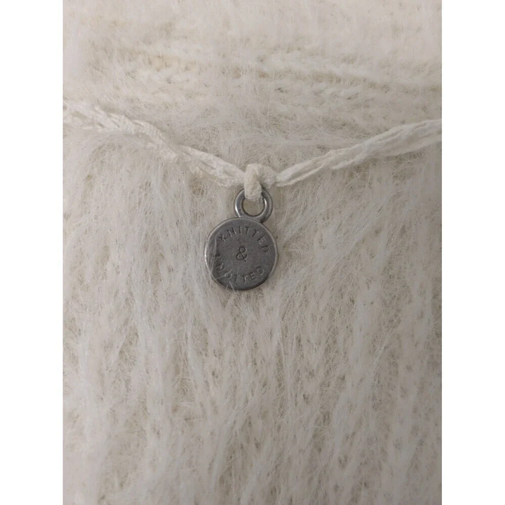 Anthropologie Knitted & Knotted White Ivory Eyelash Wool Cardigan sz M Cozy Chic